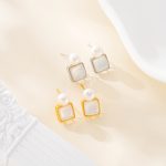Square Mother-of-Pearl Drop Stud Earrings