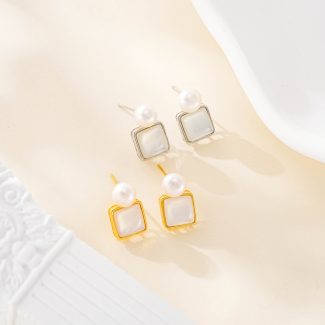 Square Mother-of-Pearl Drop Stud Earrings