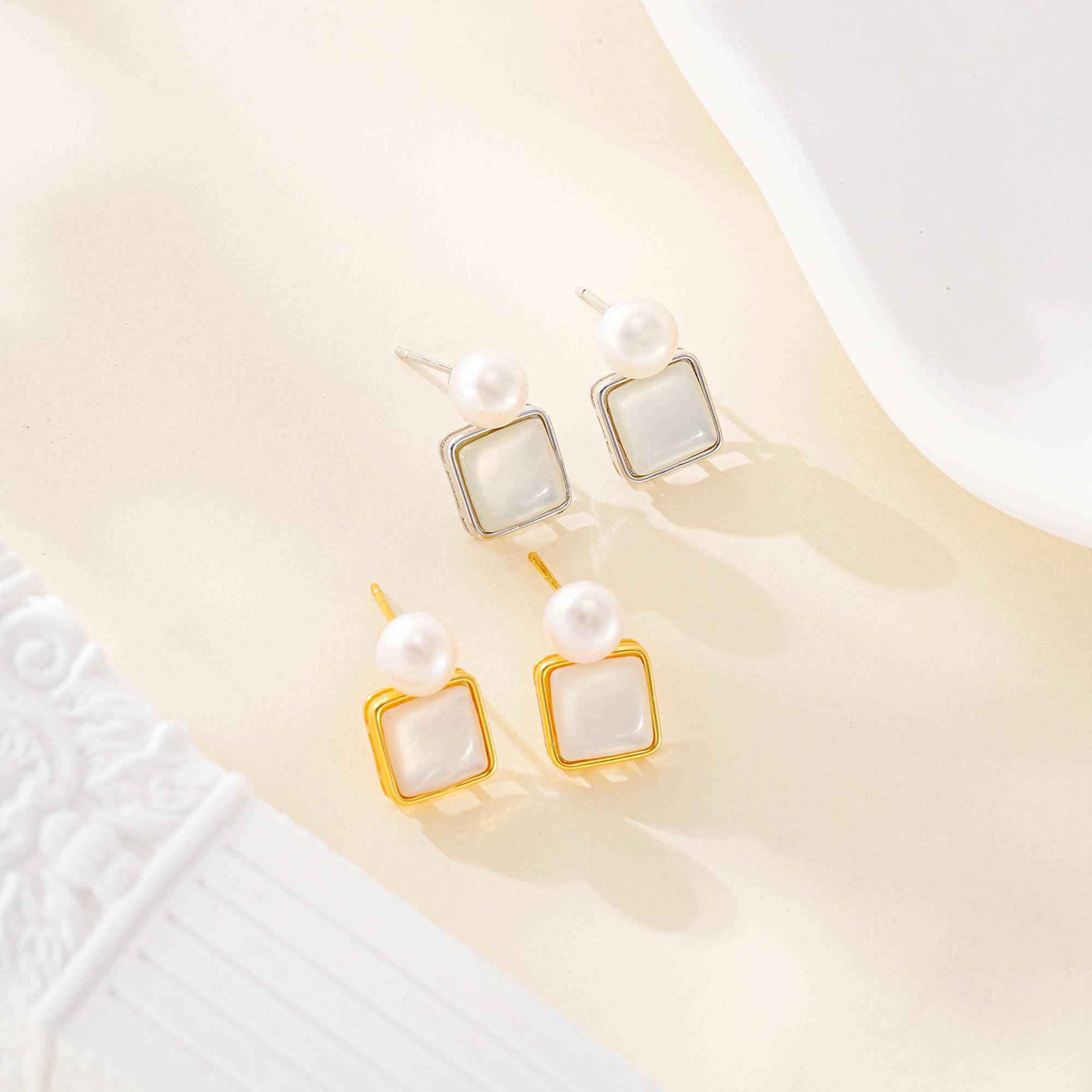 Square Mother-of-Pearl Drop Stud Earrings