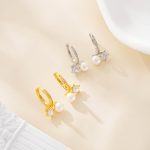 Zircon Starburst and Pearl Huggie Earrings