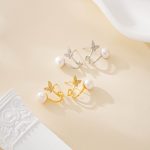 Butterfly Jacket Pearl Stud Earrings