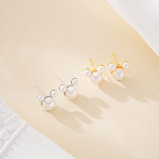 Mickey Silhouette Triple-Pearl Stud Earrings