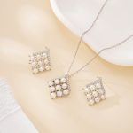 Pavé grid pearl pendant necklace with matching stud earrings