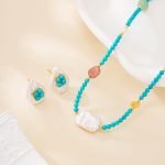 Turquoise and Baroque Pearl Necklace Earring Set
