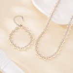 Silver Zircon and Pearl Necklace Bracelet Set