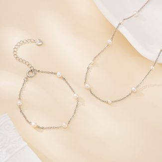 Spaced Pearl Necklace and Bracelet Set