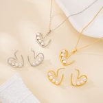 Swan Motif Pearl Necklace and Earring Set