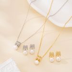 Letter M necklace and earring set with pearls and crystal accents