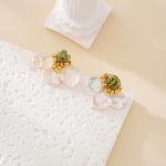 Baroque Pearl Flower Stud Earrings with Green Gemstones