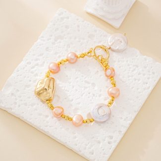 Mixed Baroque Pearl Bracelet with Sculptural Gold-Tone Accent