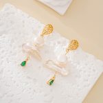 Baroque Pearl and Green Glass Pendant Drop Earrings