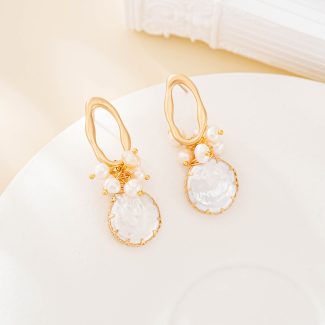 Baroque Pearl Cluster Drop Earrings with Openwork Studs