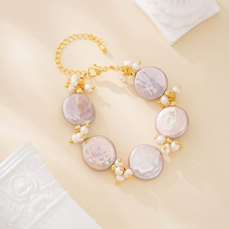 Lilac Baroque Pearl and Petite Pearl Bracelet