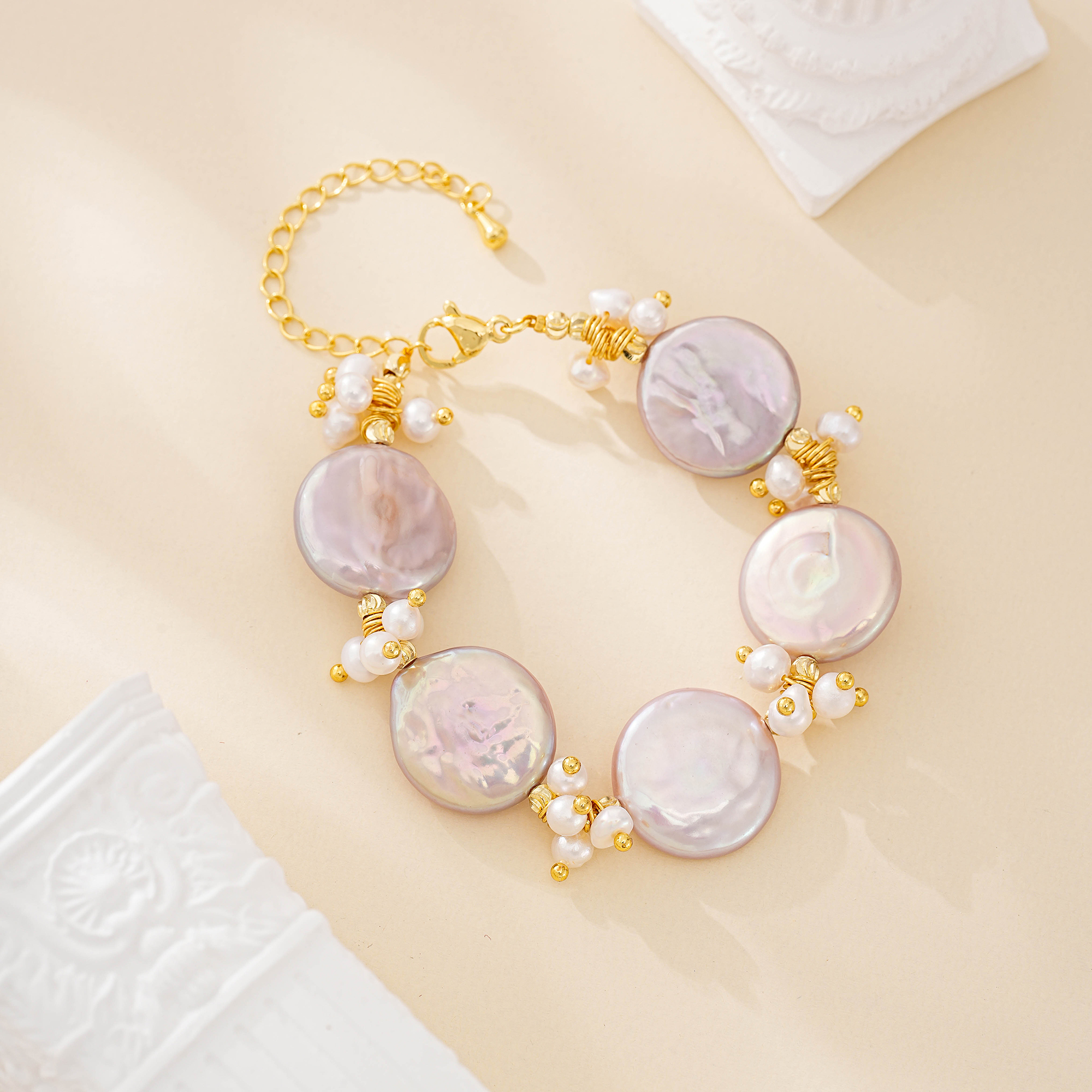 Lilac Baroque Pearl and Petite Pearl Bracelet