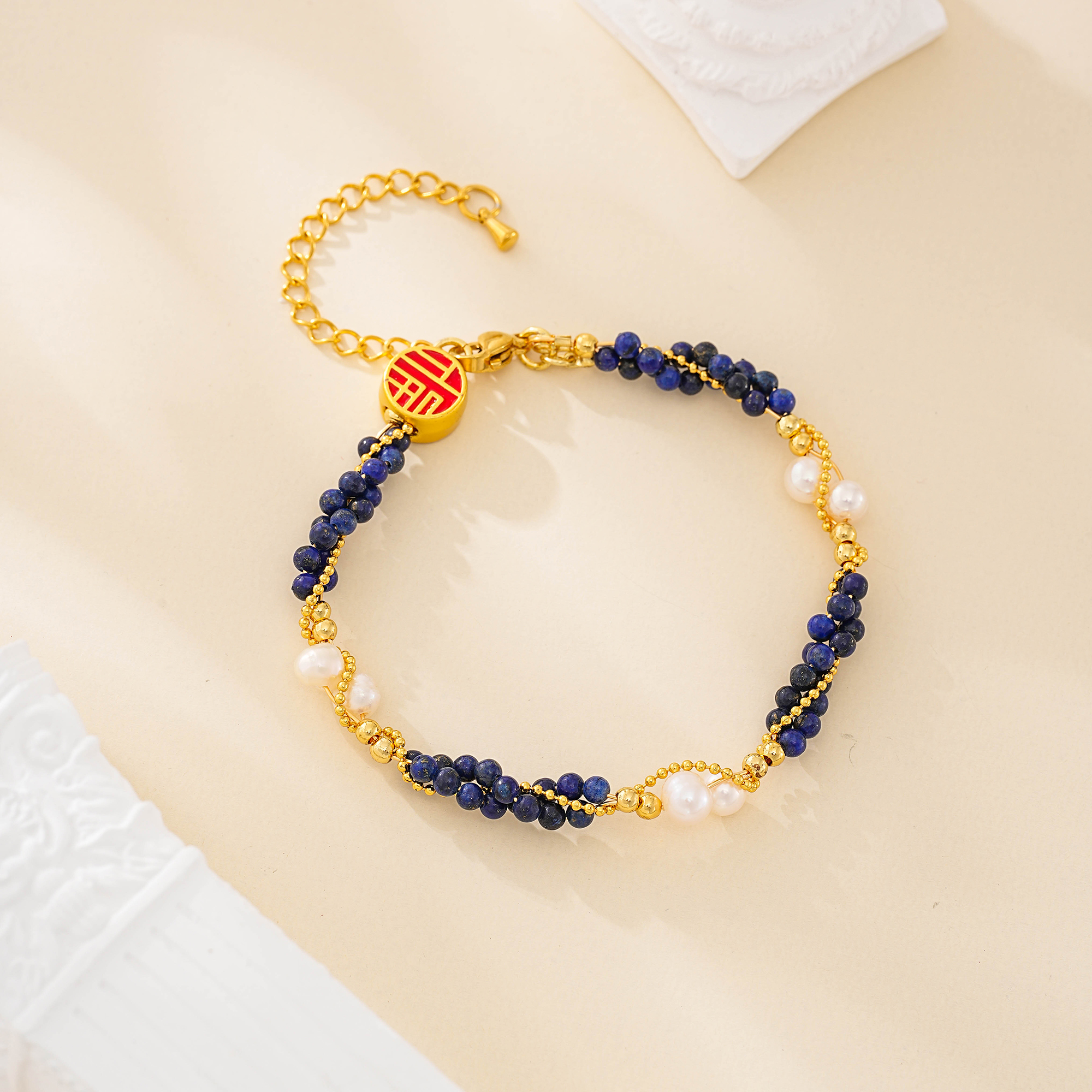 Lapis Lazuli and Freshwater Pearl Wrap Bracelet