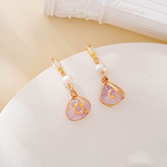 Raw Amethyst and Pearl Wire-Wrapped Drop Earrings
