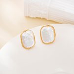 Square Baroque Pearl Wire-Frame Stud Earrings