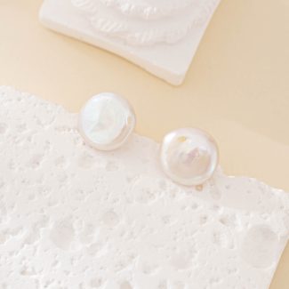 Minimalist Coin Baroque Pearl Stud Earrings