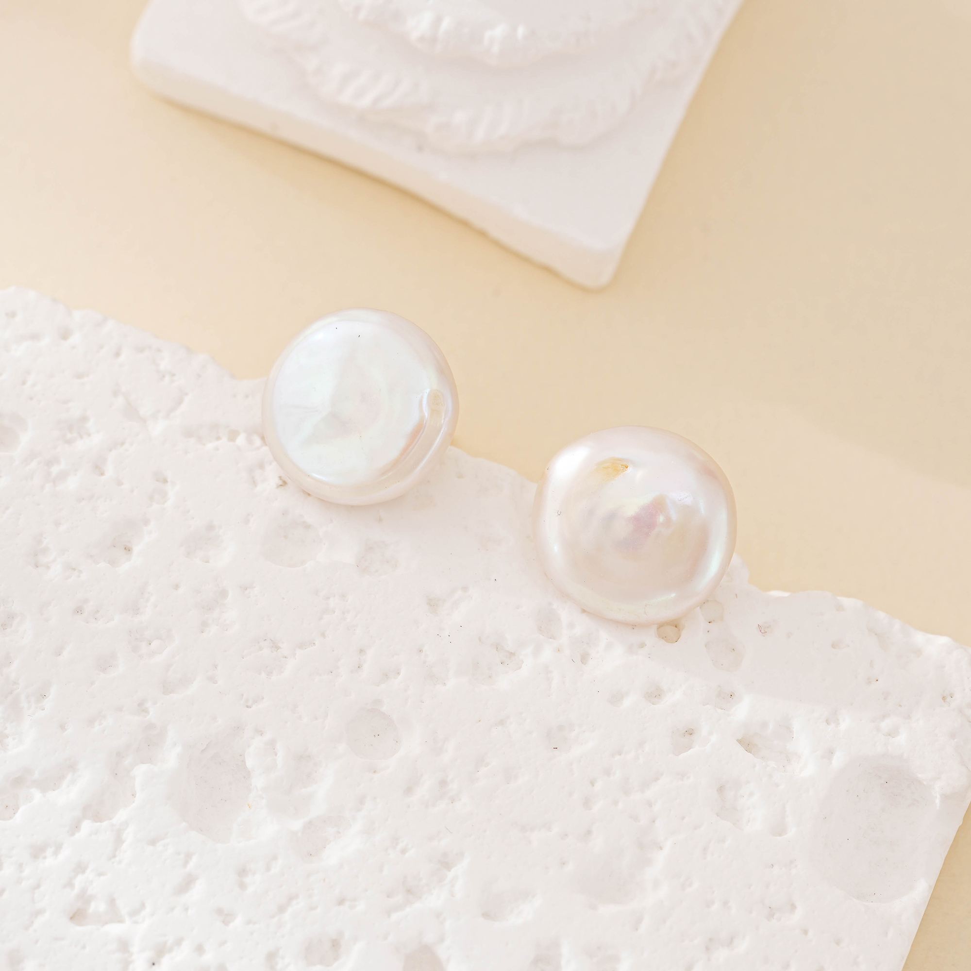 Minimalist Coin Baroque Pearl Stud Earrings