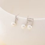 Silver Musical Note Freshwater Pearl Stud Earrings