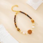Tiger Eye and Freshwater Pearl Beaded Bracelet