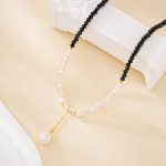 Black spinel and freshwater pearl necklace with pearl tassel
