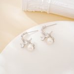 Zircon bow drop earrings with freshwater pearls