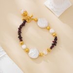 Garnet bead and baroque freshwater pearl bracelet