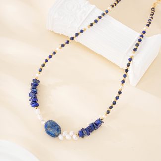 Lapis Lazuli and Freshwater Pearl Beaded Necklace