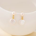 Minimalist coin baroque pearl drop earrings