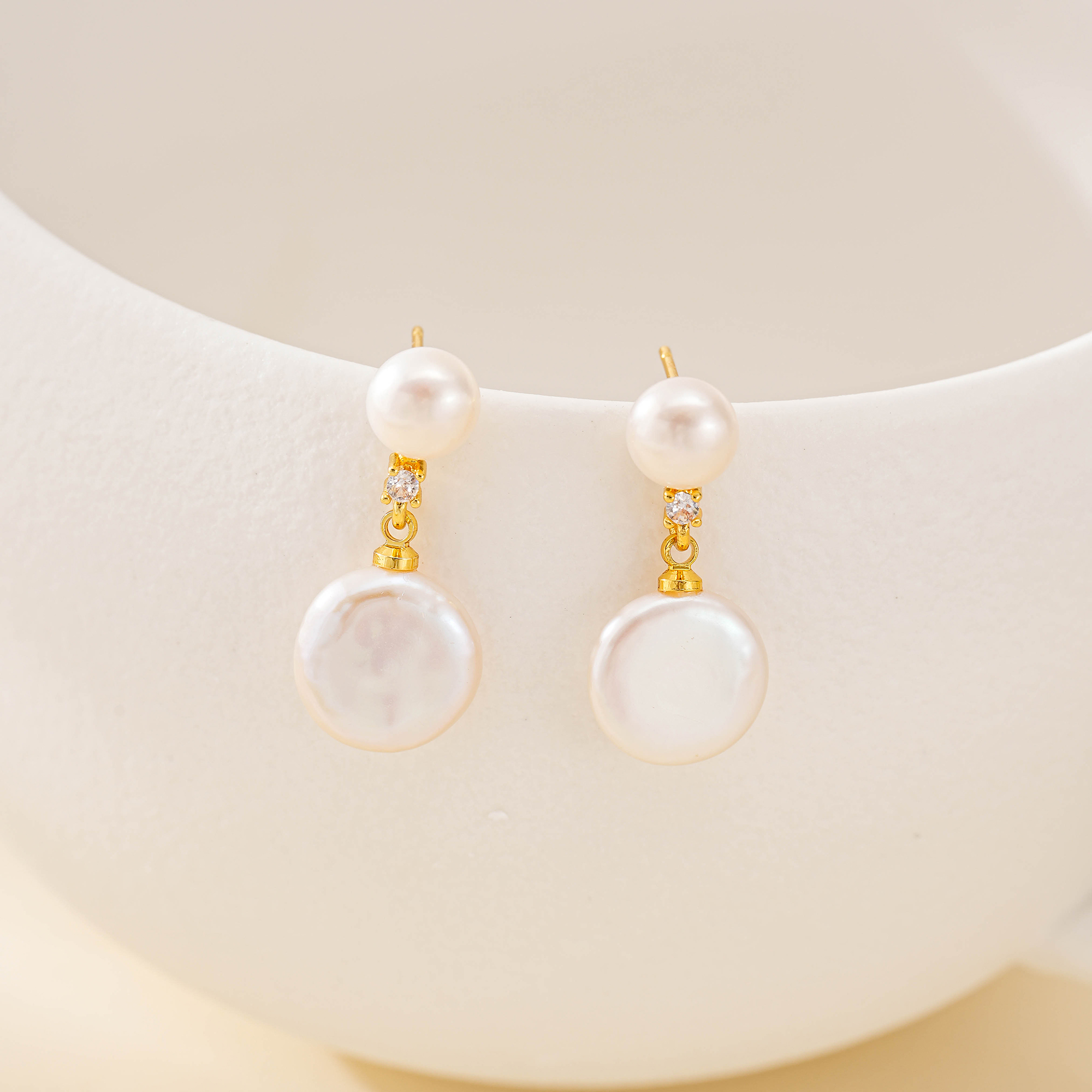 Minimalist coin baroque pearl drop earrings
