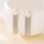 Silver-tone baroque pearl chain tassel earrings