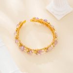 Amethyst and pearl hand-woven open cuff bracelet