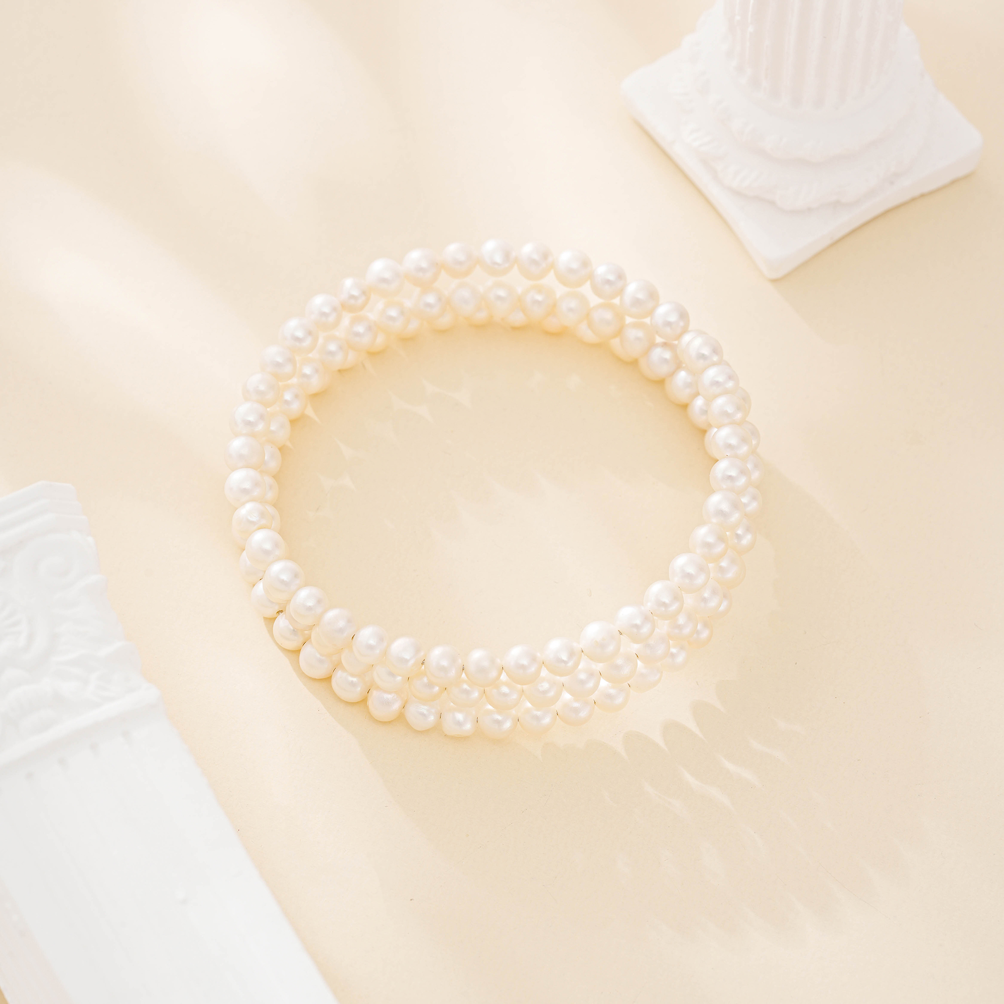 Triple-wrap freshwater pearl stretch bracelet