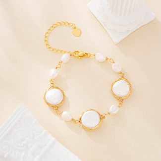 Baroque freshwater pearl wire-wrapped bracelet
