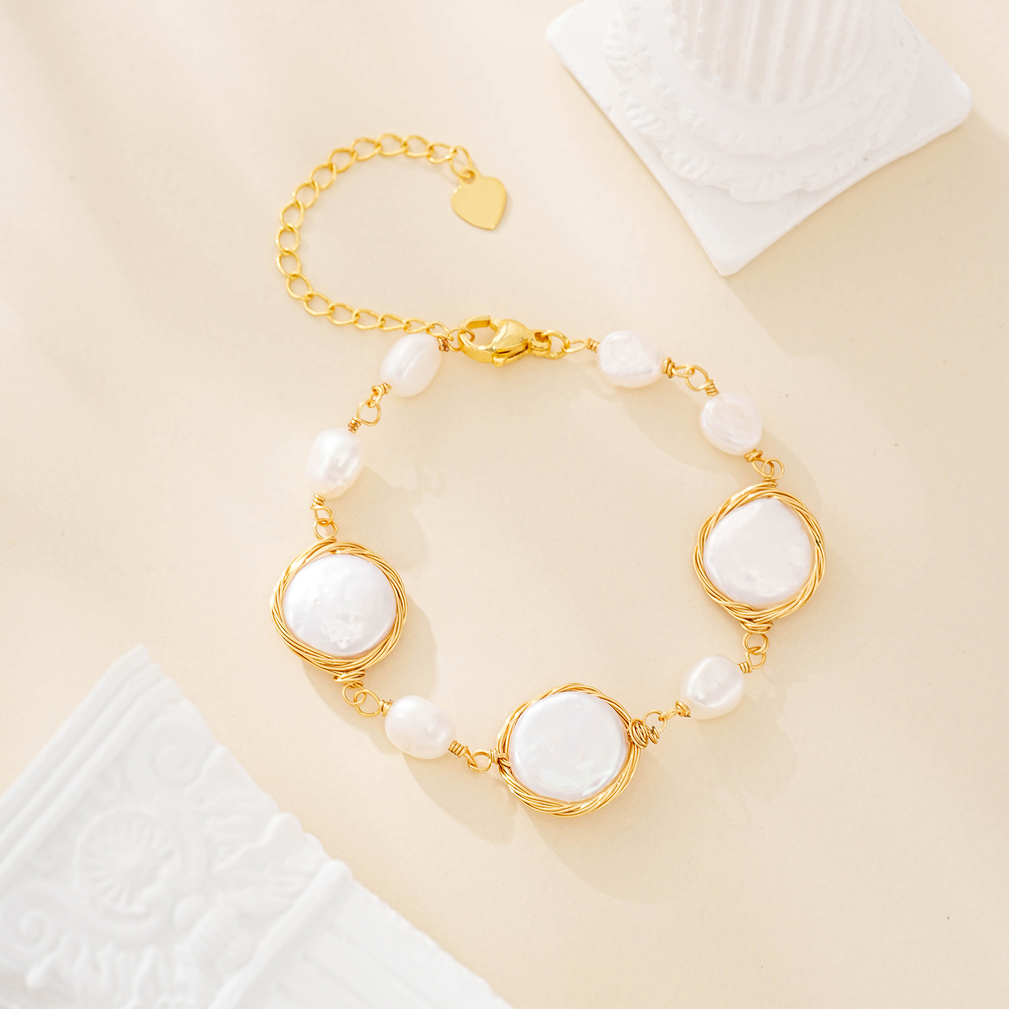 Baroque freshwater pearl wire-wrapped bracelet