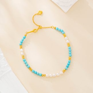 Turquoise and petite pearl beaded bracelet