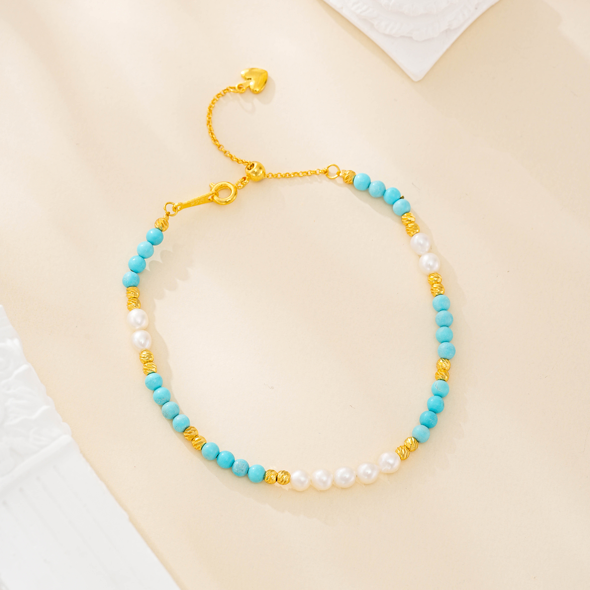 Turquoise and petite pearl beaded bracelet