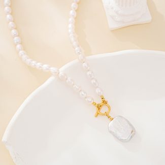 Square Baroque Pearl Toggle Pendant Necklace