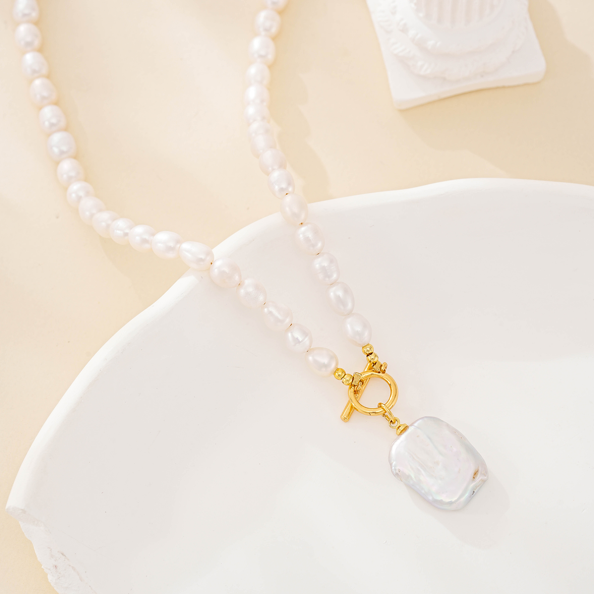 Square Baroque Pearl Toggle Pendant Necklace