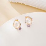 Amethyst accent baroque pearl stud earrings