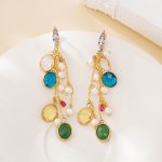 Colorful glass and pearl long tassel earrings