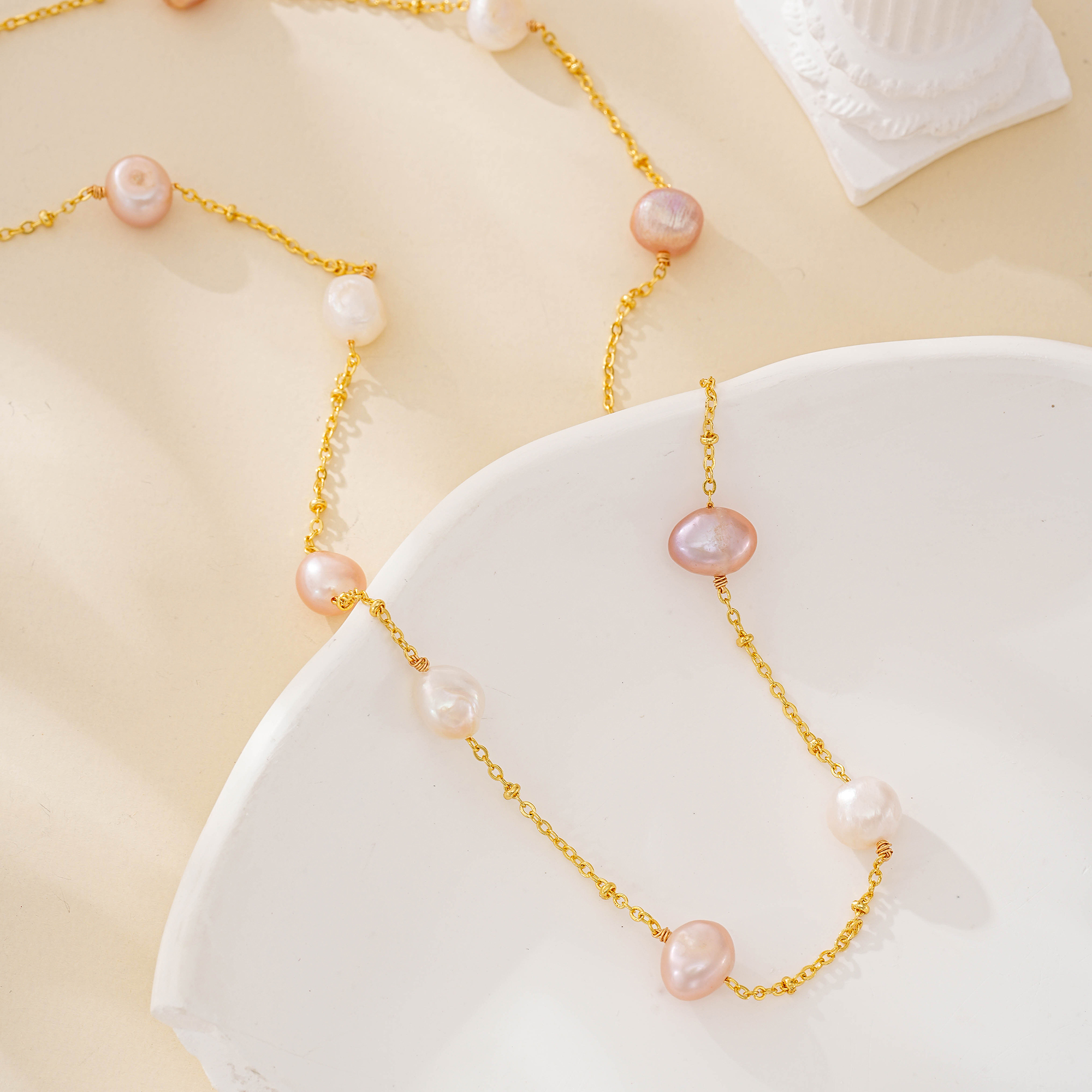 Convertible mixed-color pearl chain necklace