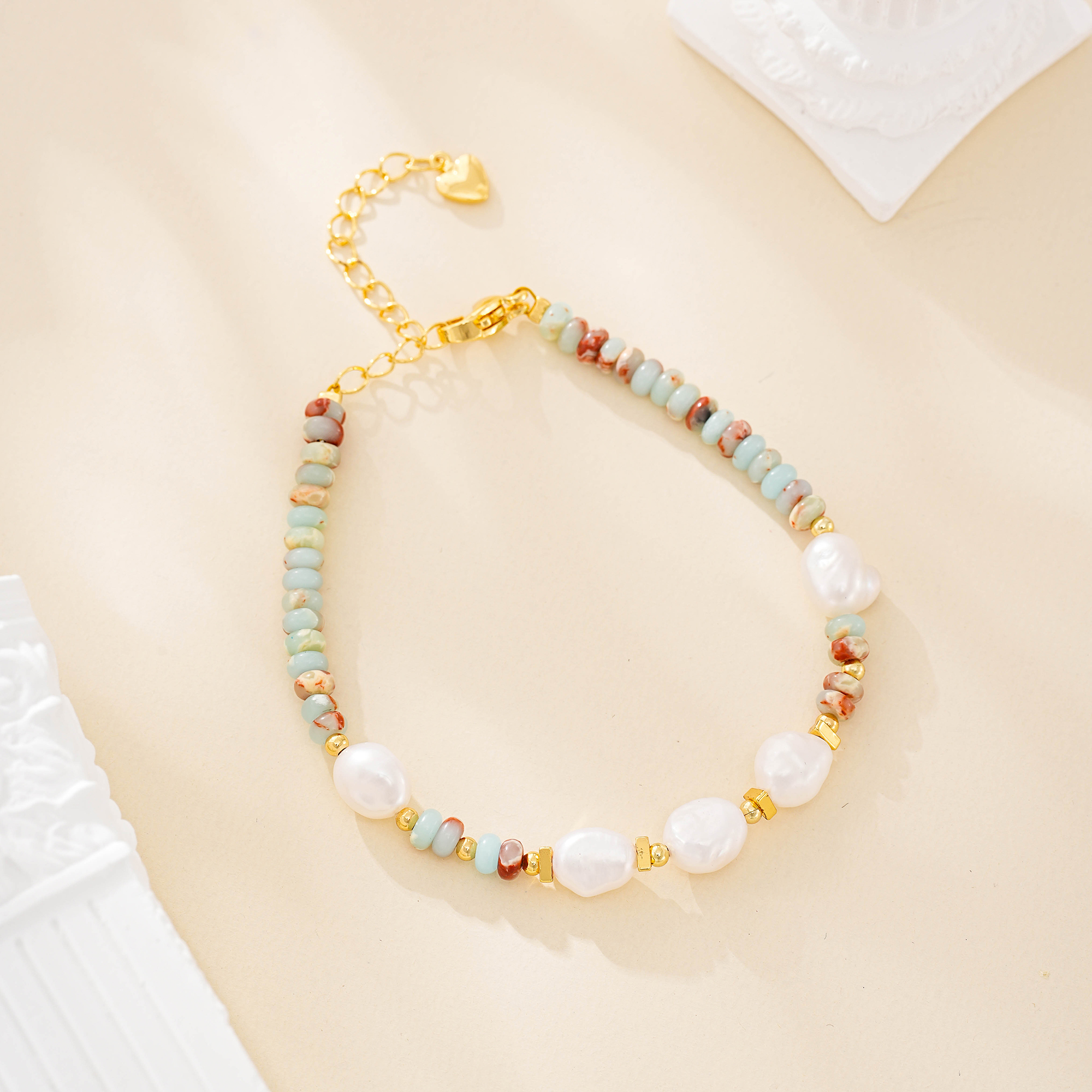 Imperial jasper and pearl beaded bracelet