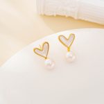 Open heart shell and pearl drop earrings
