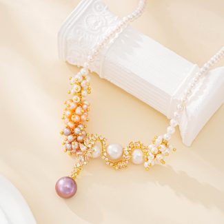Three-color baroque pearl statement necklace