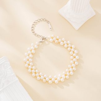 Silver-tone triple-row freshwater pearl bracelet