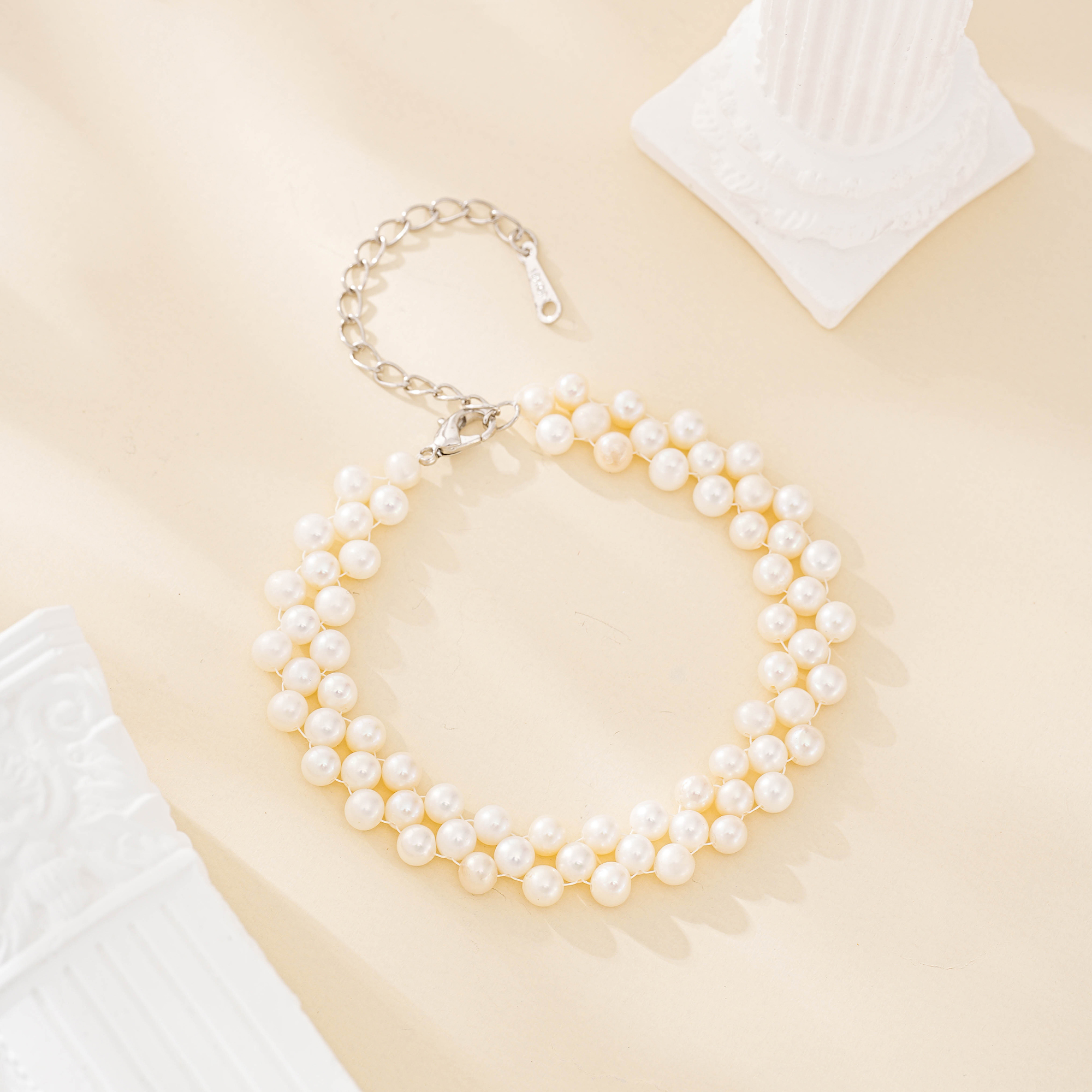 Silver-tone triple-row freshwater pearl bracelet