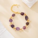 Freeform amethyst and pearl cluster bracelet