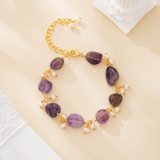 Freeform amethyst and pearl cluster bracelet